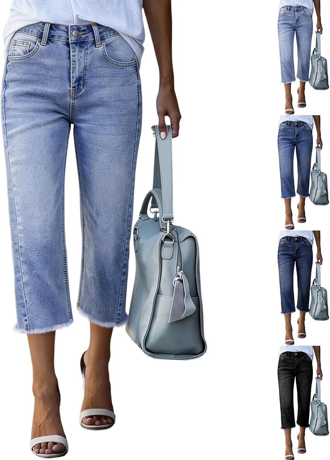 Женские джинсы-капри с завышенной талией и прямыми штанинами
Женские джинсы-капри с завышенной талией и прямыми штанинами