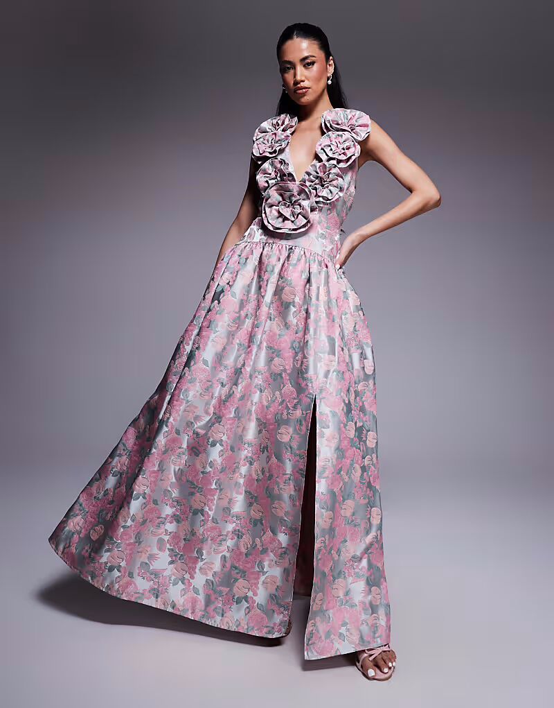 Платье макси с корсажем и заниженной талией из жаккарда ASOS LUXE с мелким цветочным принтом 
Платье макси с корсажем и заниженной талией из жаккарда ASOS LUXE с мелким цветочным принтом