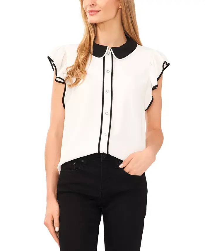 Женская блузка с контрастной отделкой и рукавами-крылышками CeCe, белый
Женская блузка с контрастной отделкой и рукавами-крылышками CeCe, белый