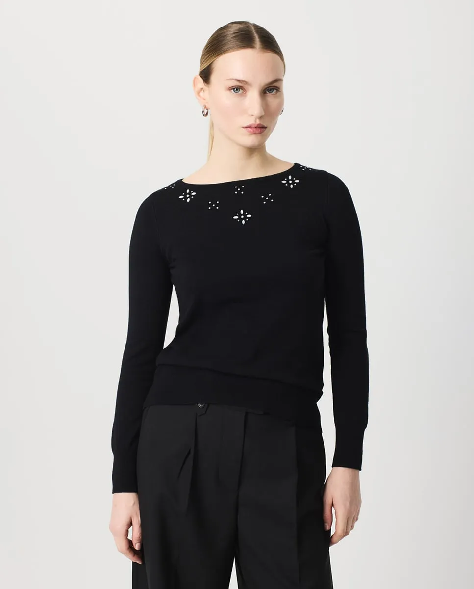 Женский джемпер с лодочкой и декоративной отделкой из страз на передней части Escorpion, черный
Женский джемпер с лодочкой и декоративной отделкой из страз на передней части Escorpion, черный