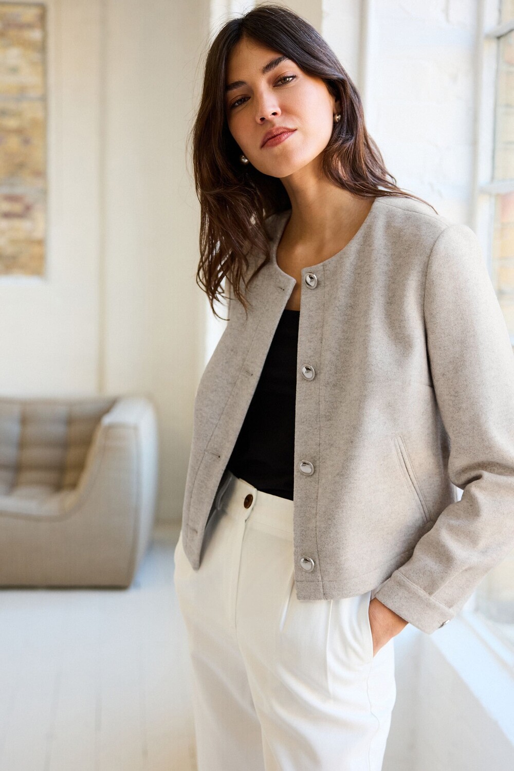 Куртка без воротника из начеса Next, бежевый
Куртка без воротника из начеса Next, бежевый