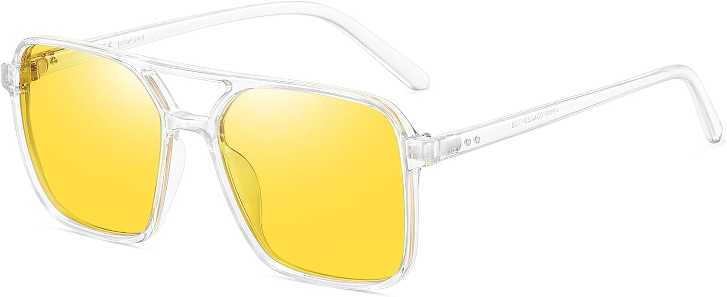 Очки ночного видения для вождения для женщин, солнцезащитные очки-авиаторы в стиле 70-х, с двойной перемычкой и антибликовым покрытием Rmmeey, Transparent Frame Night Vision Lens
Очки ночного видения для вождения для женщин, солнцезащитные очки-авиаторы в стиле 70-х, с двойной перемычкой и антибликовым покрытием Rmmeey, Transparent Frame Night Vision Lens