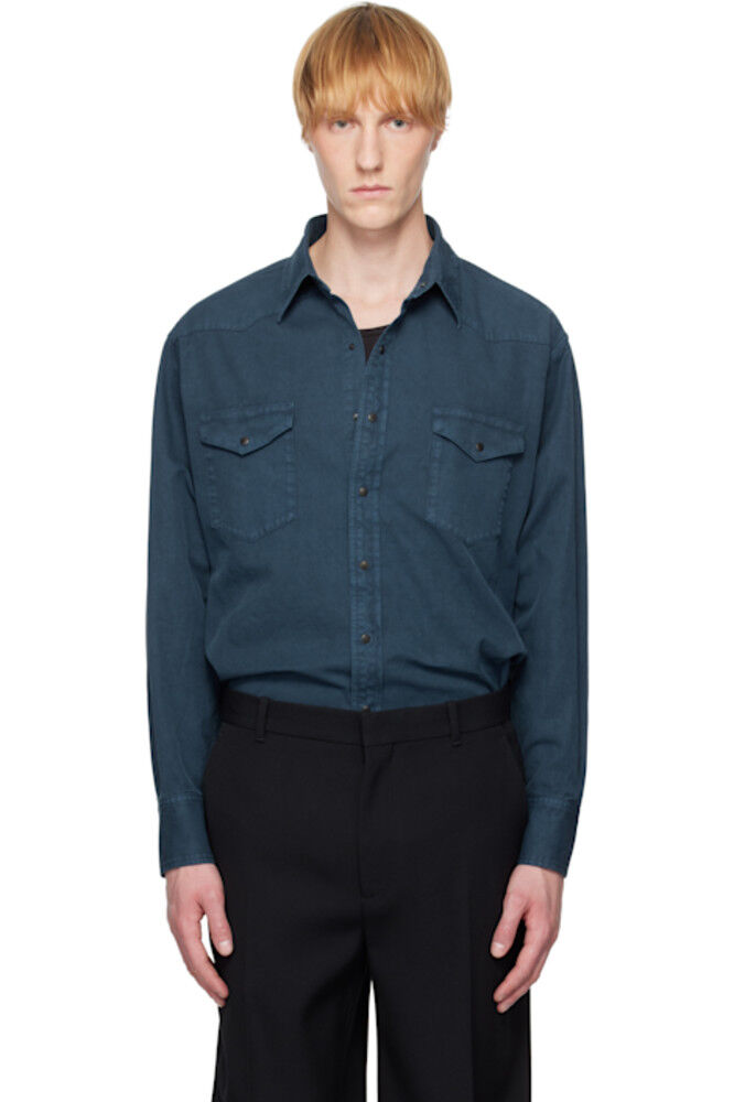 Рубашка в стиле вестерн из габардина Finx, окрашенного в синий цвет AURALEE
Рубашка в стиле вестерн из габардина Finx, окрашенного в синий цвет AURALEE