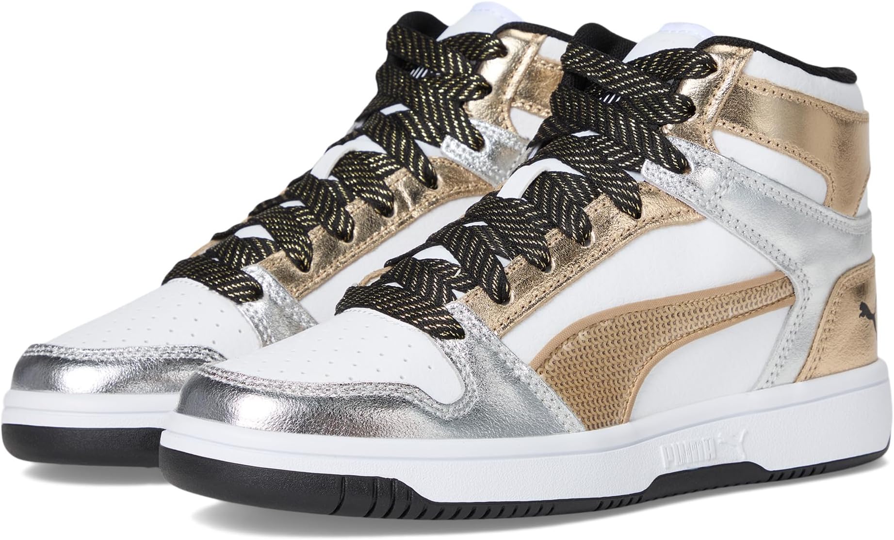 Кроссовки PUMA Kids Rebound Layup Mid Shoes, Puma White/Puma Gold/Puma Silver
Кроссовки PUMA Kids Rebound Layup Mid Shoes, Puma White/Puma Gold/Puma Silver