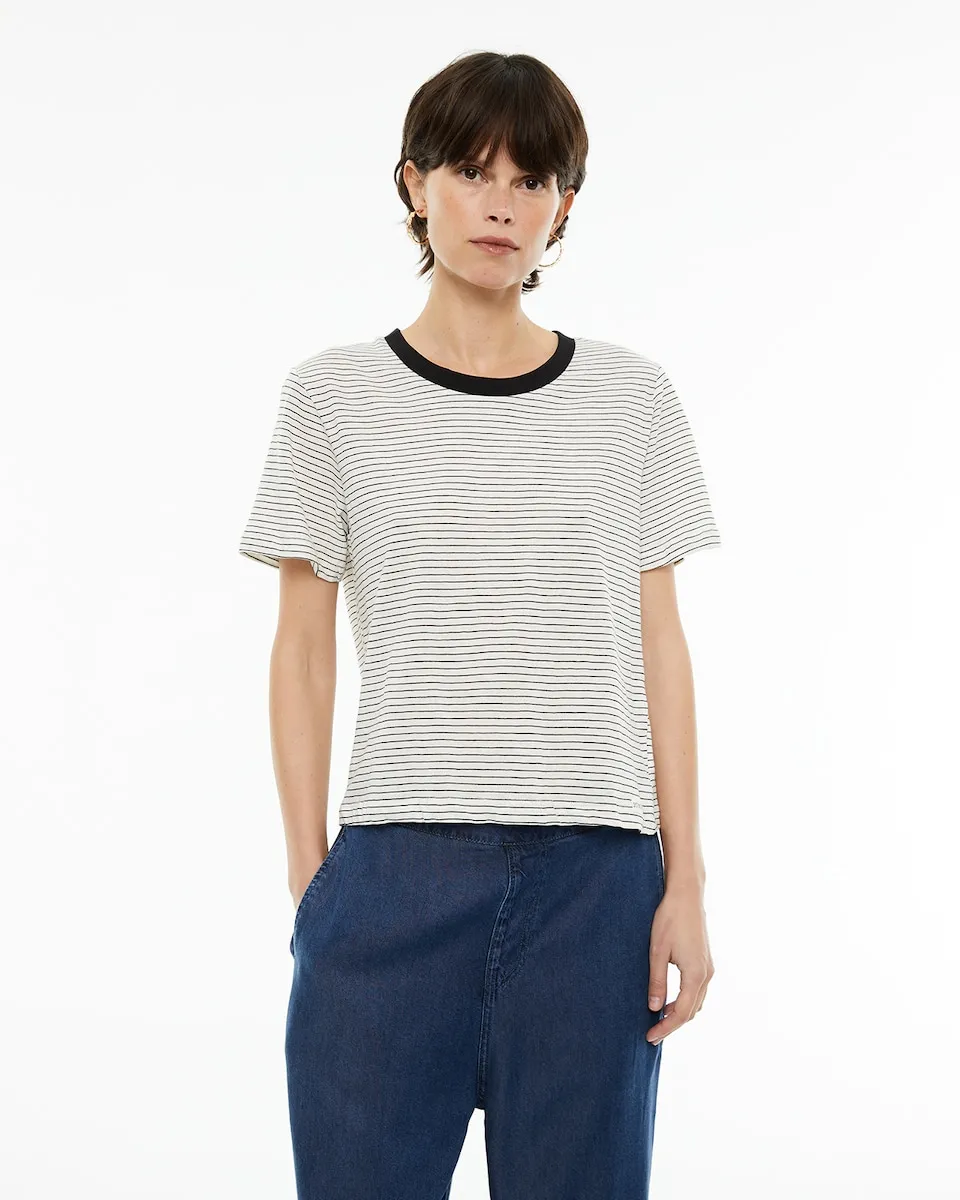 Женская полосатая футболка с контрастным круглым вырезом System Action, белый
Женская полосатая футболка с контрастным круглым вырезом System Action, белый