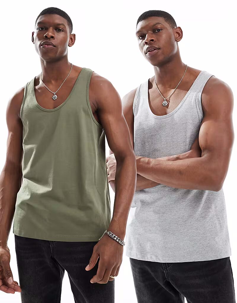 Набор из 2 маек Essentials в сером меланжевом и хаки Asos Design
Набор из 2 маек Essentials в сером меланжевом и хаки Asos Design