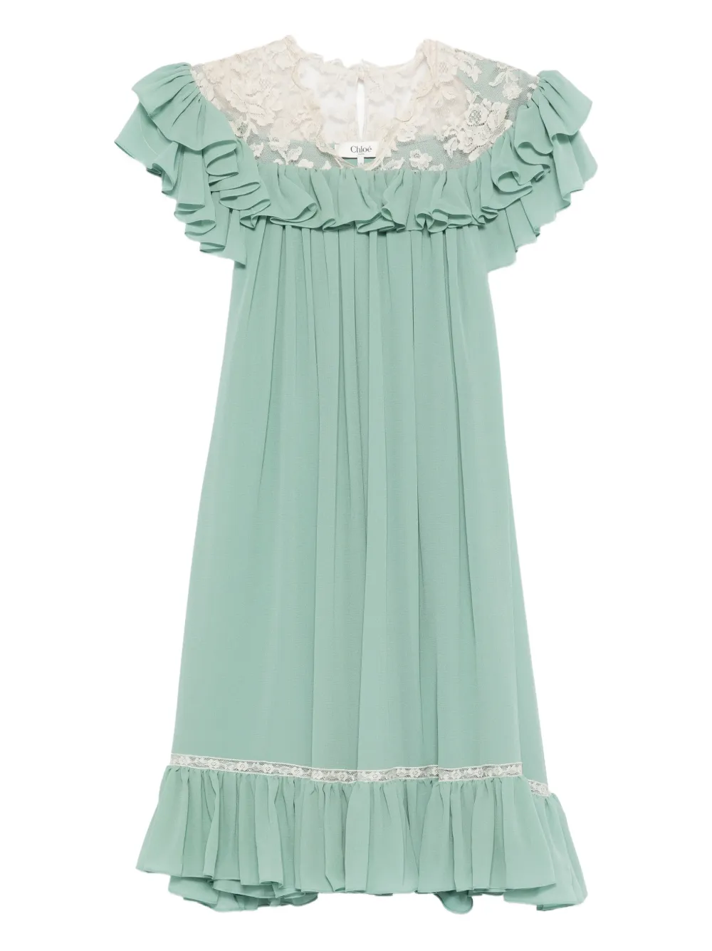 Кружевное мини-платье с оборками Chloé, зеленый
Кружевное мини-платье с оборками Chloé, зеленый