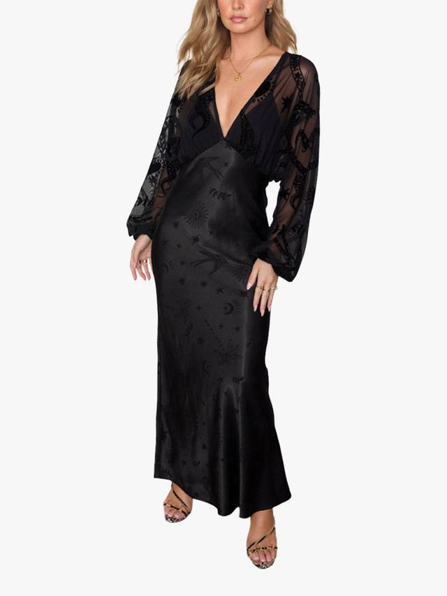 Атласное платье с прозрачным рукавом Never Fully Dressed, черный
Атласное платье с прозрачным рукавом Never Fully Dressed, черный