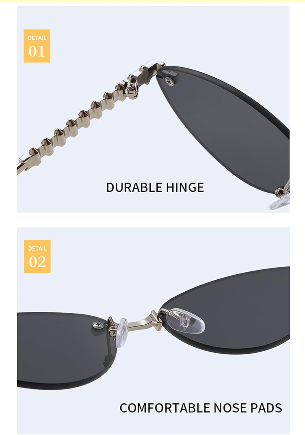 bullabulling Модные безободковые металлические солнцезащитные очки «кошачий глаз» в винтажном стиле, маленькие овальные очки с защитой от УФ-излучения UV400 для женщин и мужчин, для активного отдыха на природе, Clear Gold
bullabulling Модные безободковые металлические солнцезащитные очки «кошачий глаз» в винтажном стиле, маленькие овальные очки с защитой от УФ-излучения UV400 для женщин и мужчин, для активного отдыха на природе, Clear Gold