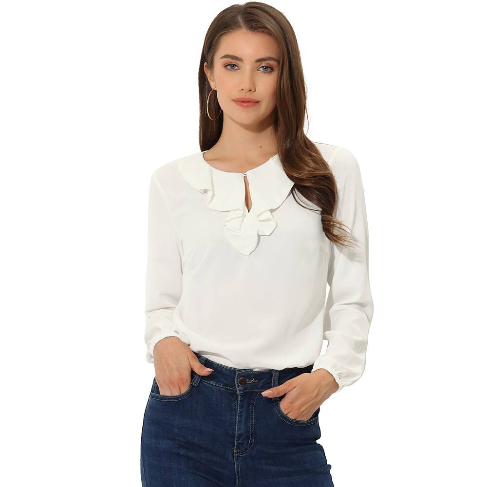 Женские блузки в горошек с рюшами и длинными рукавами, рубашки ALLEGRA K, цвет White Solid
Женские блузки в горошек с рюшами и длинными рукавами, рубашки ALLEGRA K, цвет White Solid