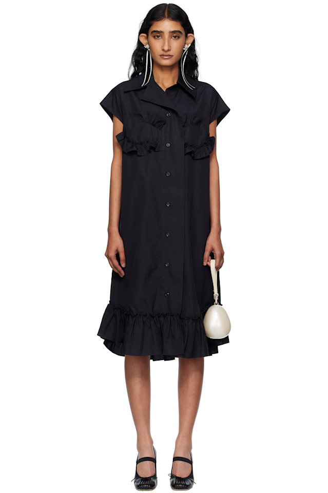 Миди-платье без рукавов с рюшами на лифе Simone Rocha, черный
Миди-платье без рукавов с рюшами на лифе Simone Rocha, черный