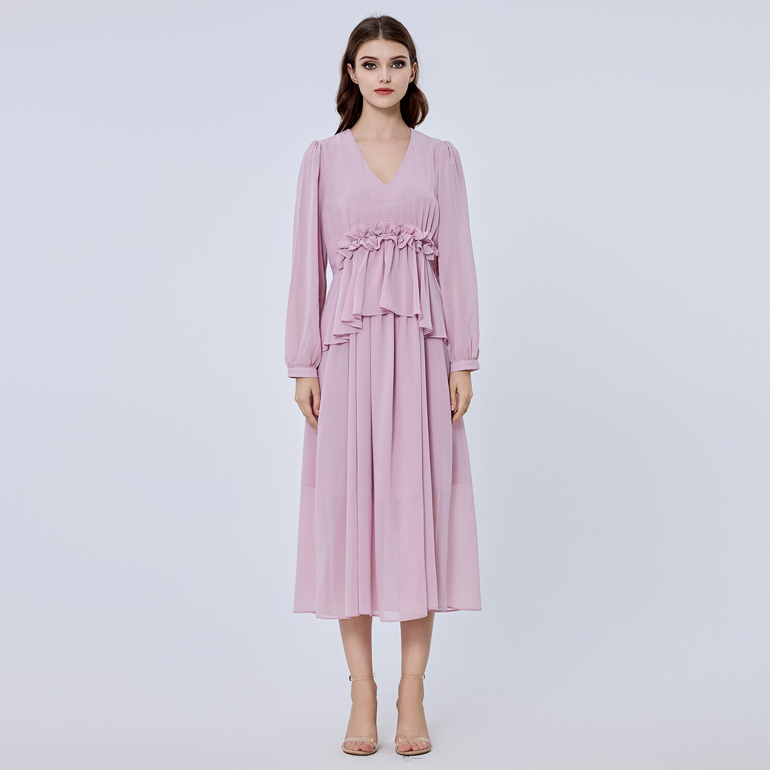 Длинное шифоновое платье с рюшами S&J Weekends, розовый
Длинное шифоновое платье с рюшами S&J Weekends, розовый