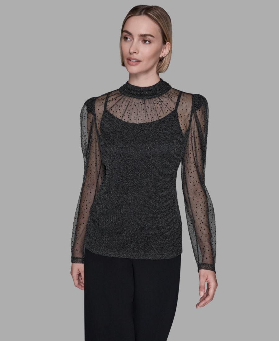 Женская блузка с высоким воротником и металлизированной сеткой KARL LAGERFELD PARIS, Black
Женская блузка с высоким воротником и металлизированной сеткой KARL LAGERFELD PARIS, Black