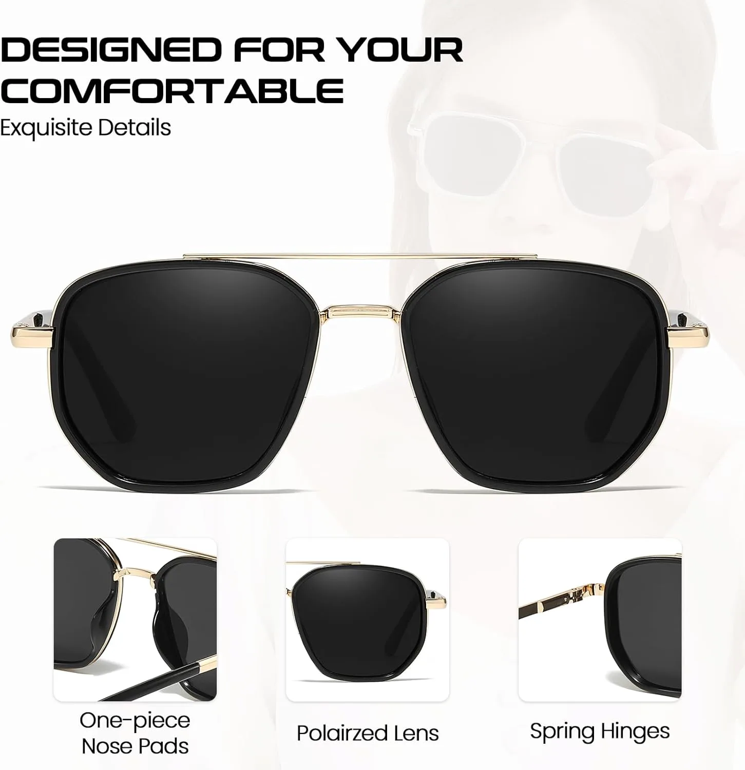 Солнцезащитные очки-авиаторы SODQW с квадратной поляризованной оправой и защитой UV400 для женщин, идеально подходят для вождения, A02- Gold Black/Black Grey
Солнцезащитные очки-авиаторы SODQW с квадратной поляризованной оправой и защитой UV400 для женщин, идеально подходят для вождения, A02- Gold Black/Black Grey