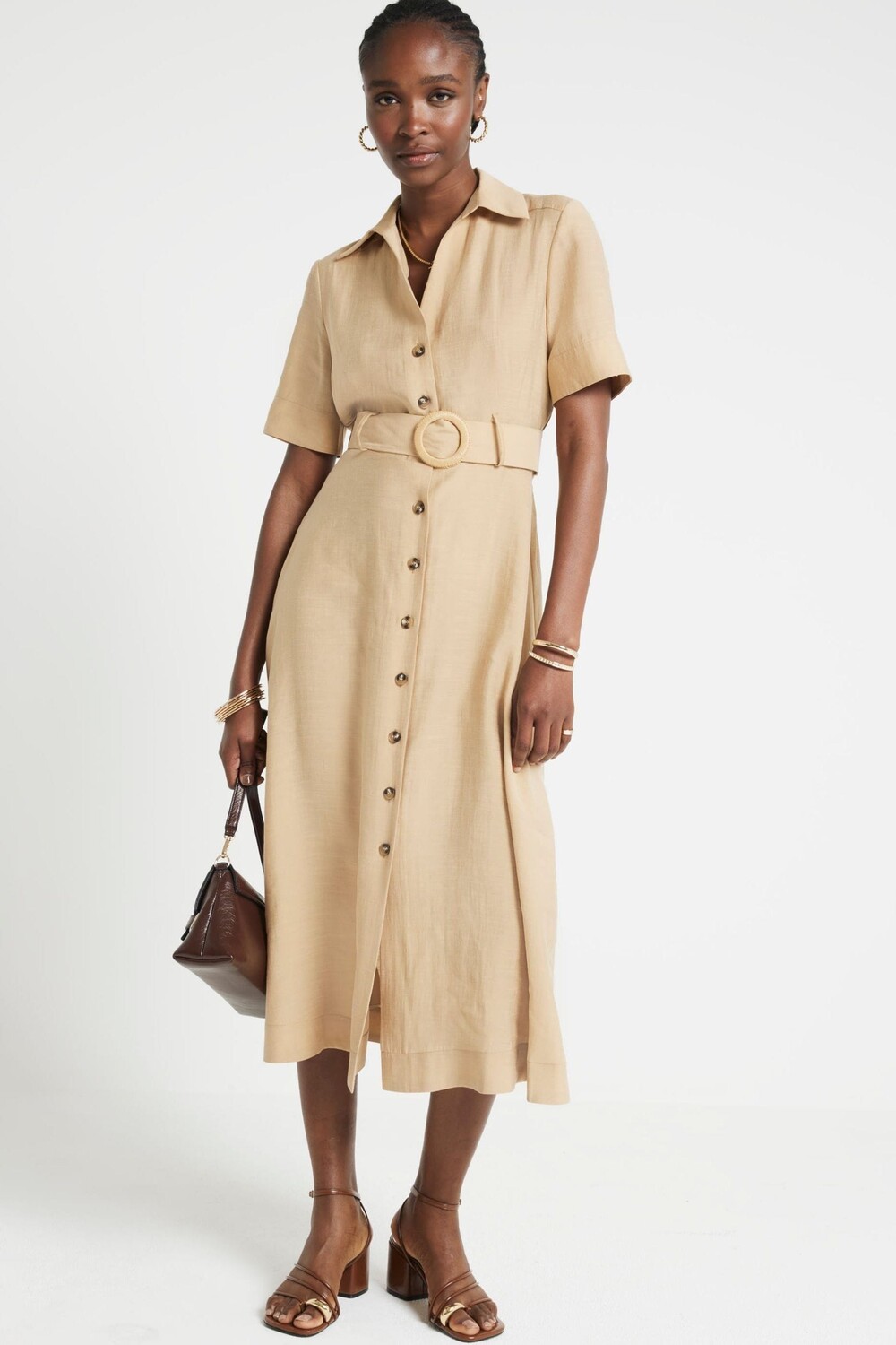 Рубашка-Рубашка с поясом River Island, бежевый 
Рубашка-Рубашка с поясом River Island, бежевый