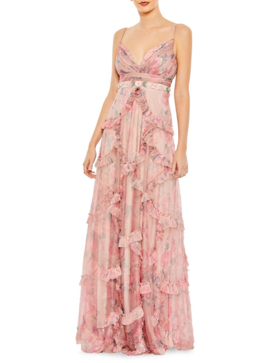 Платье из цветочного шифона Mac Duggal, розовый 
Платье из цветочного шифона Mac Duggal, розовый