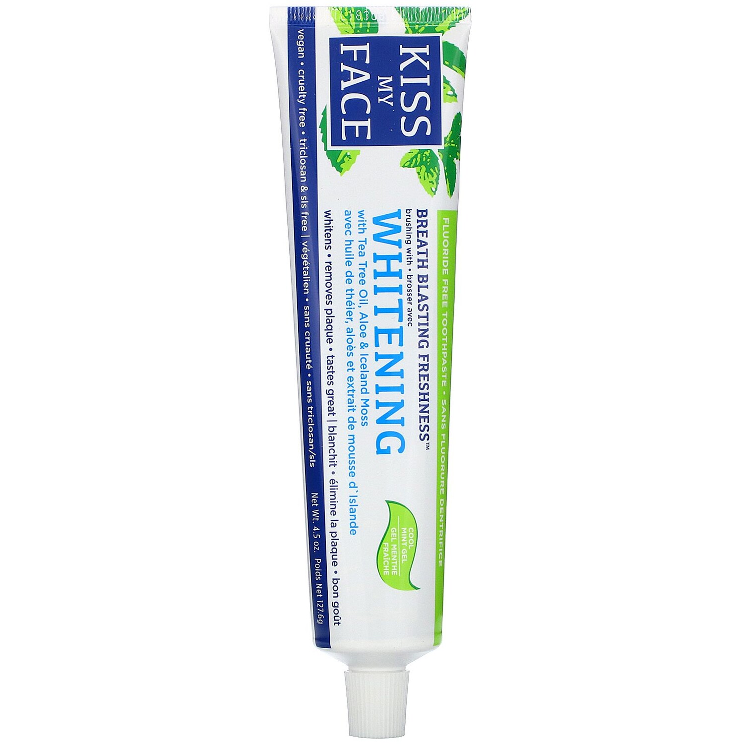Kiss My Face Whitening Toothpaste with Tea Tree Oil Aloe & Iceland Moss Fluoride Free Cool Mint Gel 4.5 oz (127.6 g)
Kiss My Face Whitening Toothpaste with Tea Tree Oil Aloe & Iceland Moss Fluoride Free Cool Mint Gel 4.5 oz (127.6 g)
