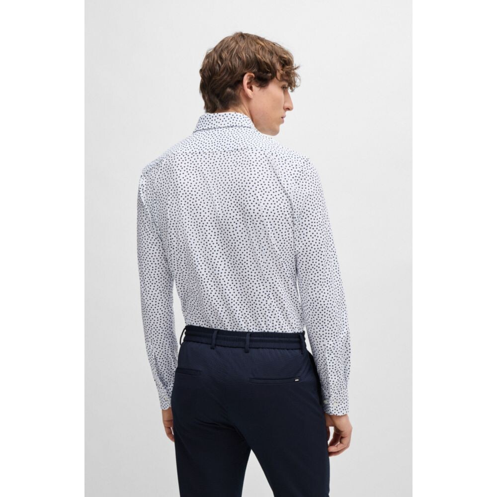 Рубашка приталенного кроя из эластичной ткани с принтом BOSS, белый
Рубашка приталенного кроя из эластичной ткани с принтом BOSS, белый