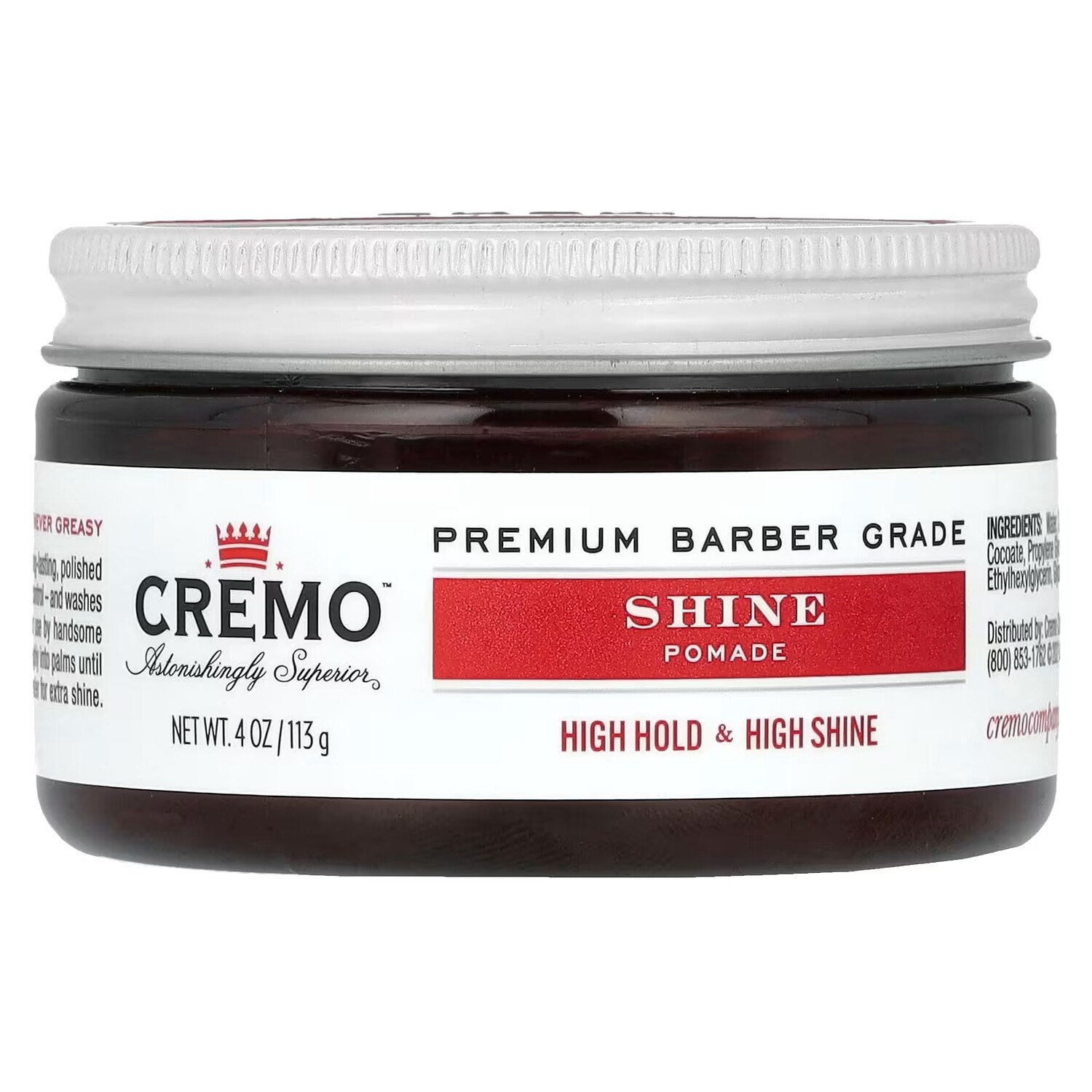 Помада Cremo Shine Pomade для сильной фиксации и блеска, 113 г
Помада Cremo Shine Pomade для сильной фиксации и блеска, 113 г