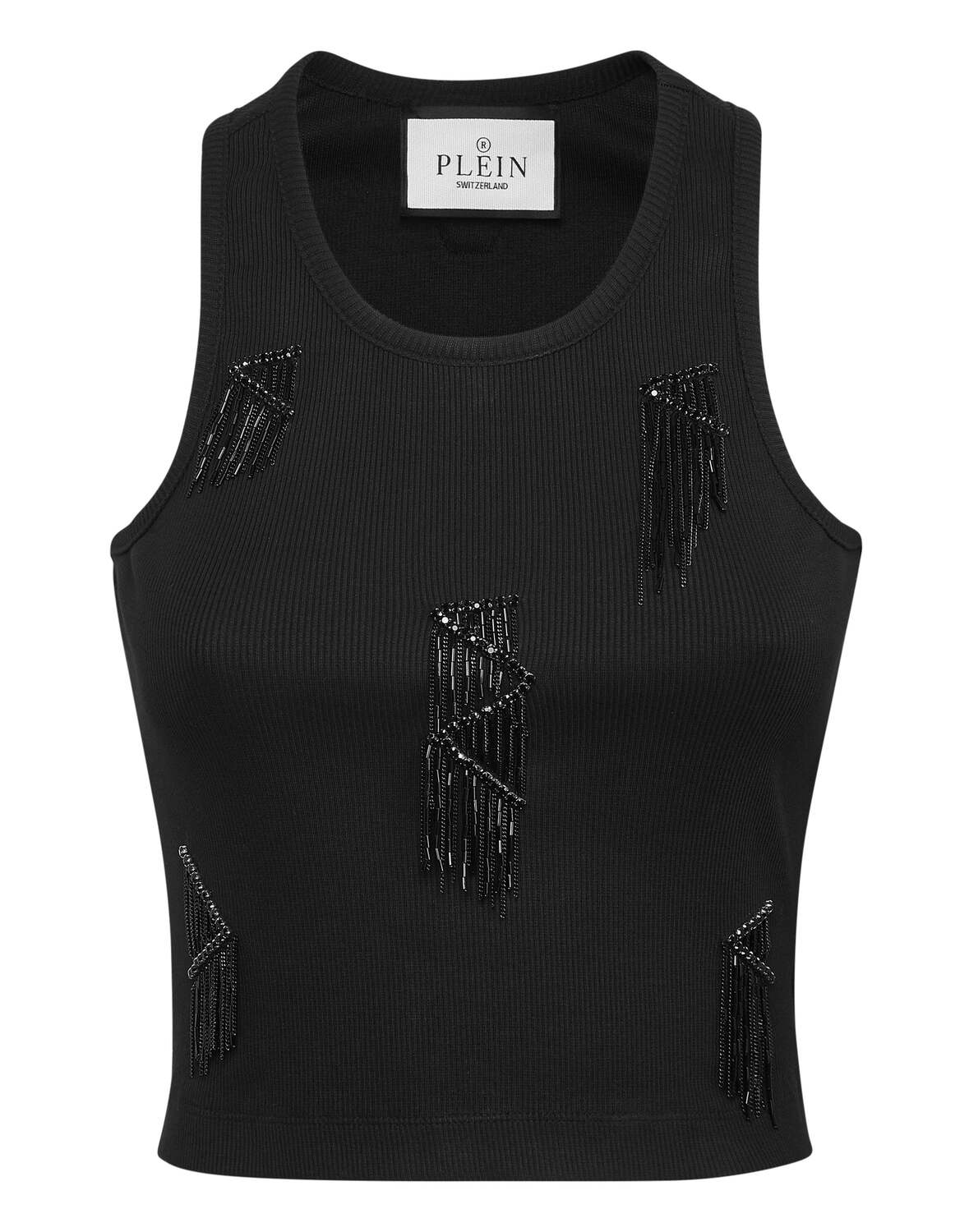 Майка из трикотажа в рубчик с бахромой PHILIPP PLEIN, черный
Майка из трикотажа в рубчик с бахромой PHILIPP PLEIN, черный