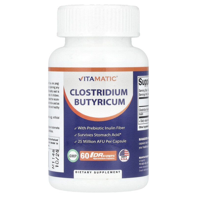 Vitamatic, Clostridium Butyricum, 25 Million AFU, 60 DRcaps
Vitamatic, Clostridium Butyricum, 25 Million AFU, 60 DRcaps