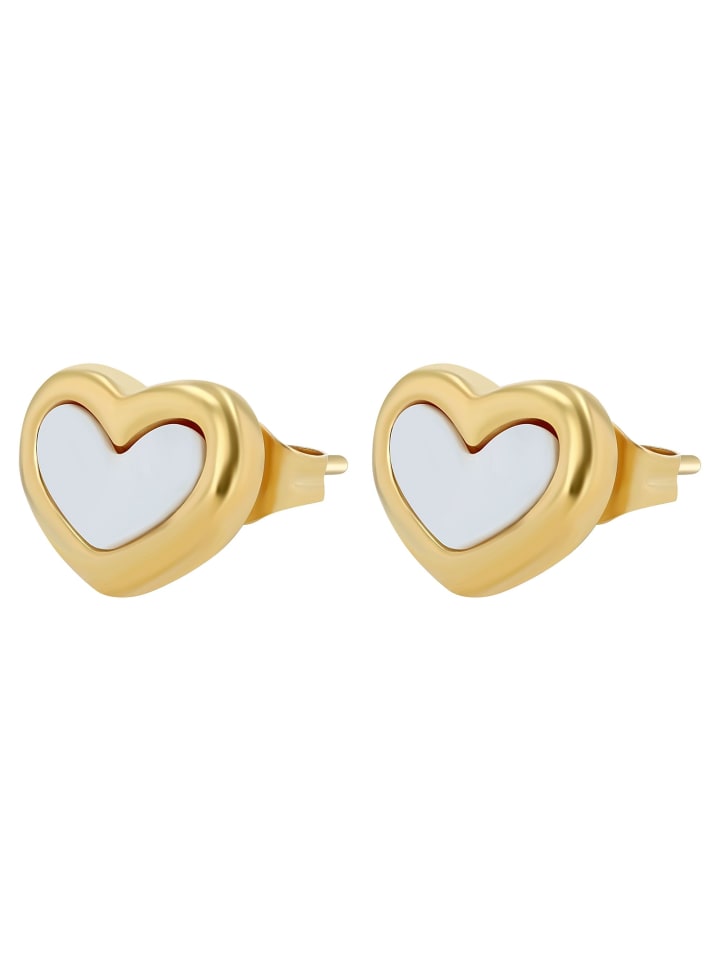 Adeliás Женские серьги - серьги-гвоздики в форме сердца из нержавеющей стали с перламутровыми вставками в золотом исполнении
Adeliás Женские серьги - серьги-гвоздики в форме сердца из нержавеющей стали с перламутровыми вставками в золотом исполнении