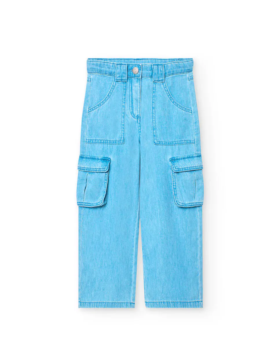 Брюки-карго для девочек из хлопка со шлевками на талии Boboli, голубой
Брюки-карго для девочек из хлопка со шлевками на талии Boboli, голубой