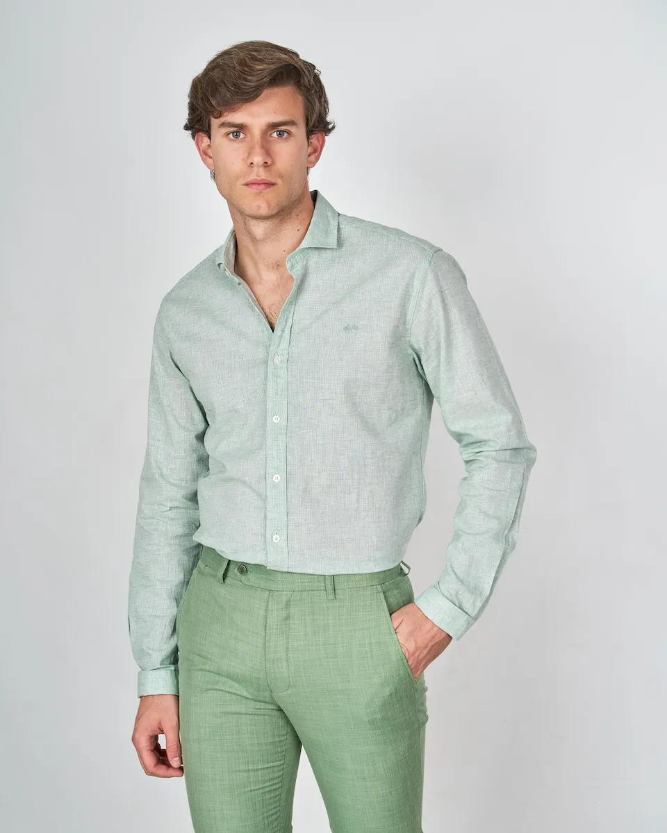 Мужская рубашка из льна классического кроя с широкими полосками Spagnolo, зеленый
Мужская рубашка из льна классического кроя с широкими полосками Spagnolo, зеленый
