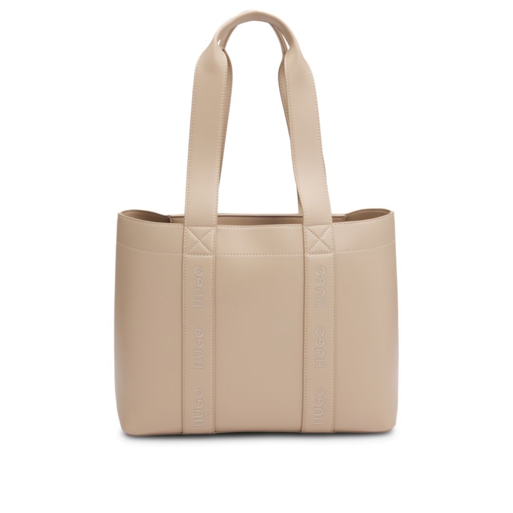 Кожаная сумка-тоут с тисненым логотипом HUGO, светло-коричневый 
Кожаная сумка-тоут с тисненым логотипом HUGO, светло-коричневый