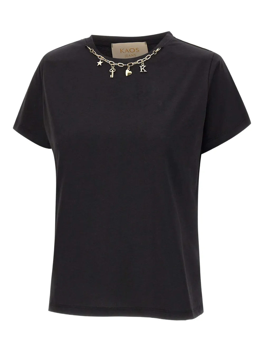 Футболка с круглым вырезом, украшенная цепочкой kaos, черный
Футболка с круглым вырезом, украшенная цепочкой kaos, черный