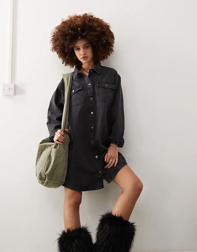 Платье-рубашка из денима с длинными рукавами в выстиранном черном цвете Noisy May
Платье-рубашка из денима с длинными рукавами в выстиранном черном цвете Noisy May