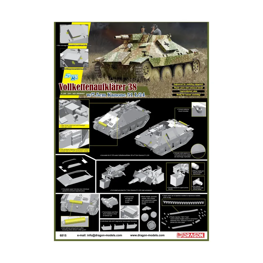 Vollkettenaufklaerer 38, 7,5 см, Kanone 51, л/24, Dragon Models - '39 to '45 Series - Germany (1:35)
Vollkettenaufklaerer 38, 7,5 см, Kanone 51, л/24, Dragon Models - '39 to '45 Series - Germany (1:35)