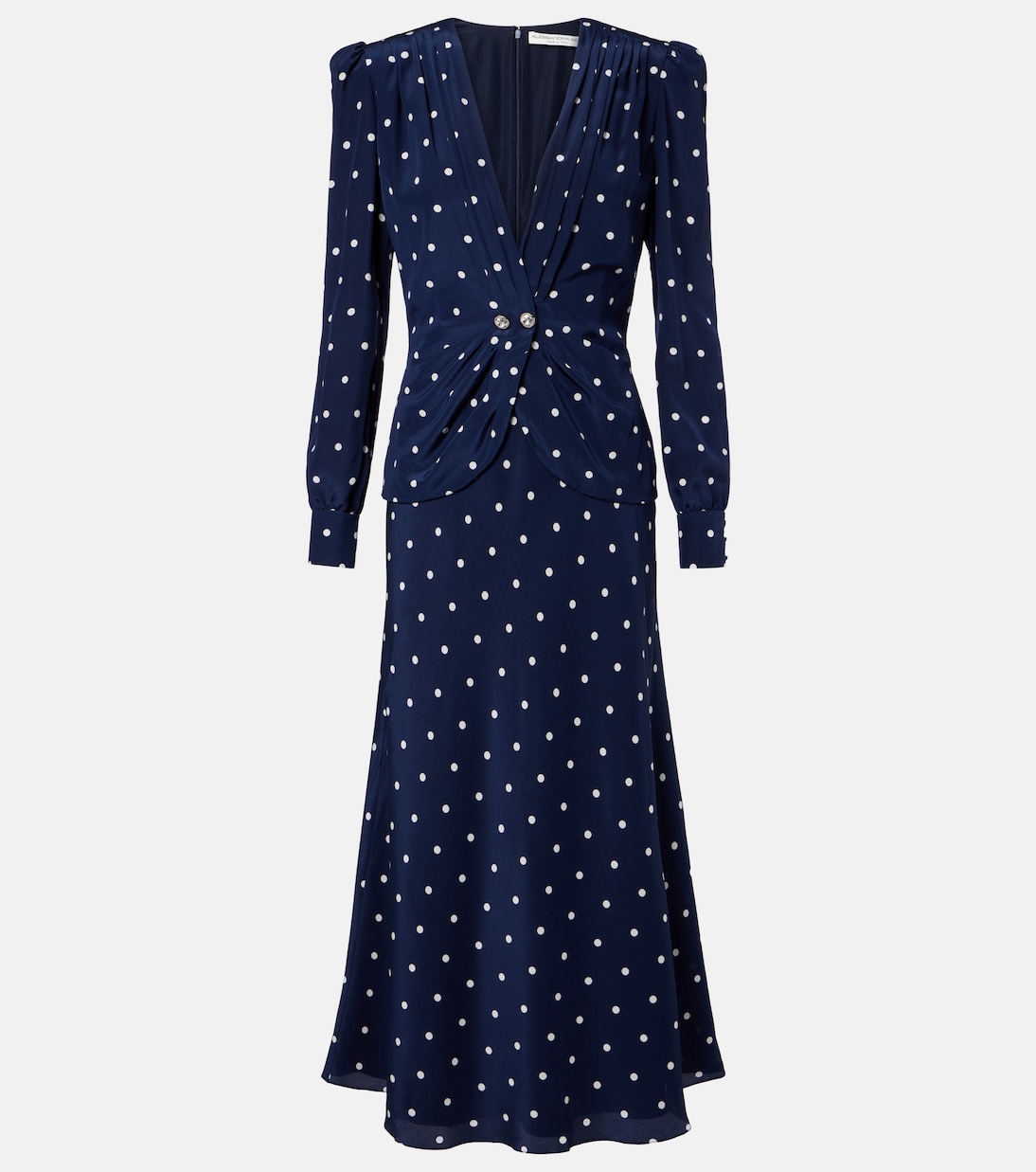 Шелковое платье миди в горошек Alessandra Rich, Navy Blue-White
Шелковое платье миди в горошек Alessandra Rich, Navy Blue-White