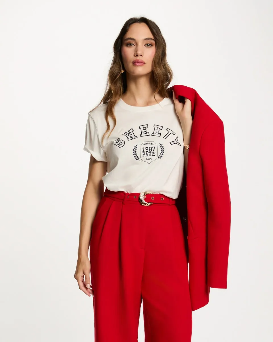 Женская короткая футболка с принтом Morgan, белый
Женская короткая футболка с принтом Morgan, белый