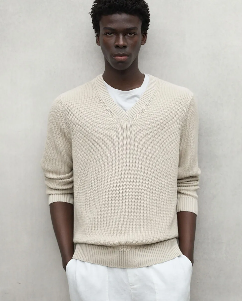 Мужской свитер толстой вязки с V-образным вырезом Ecoalf, бежевый
Мужской свитер толстой вязки с V-образным вырезом Ecoalf, бежевый