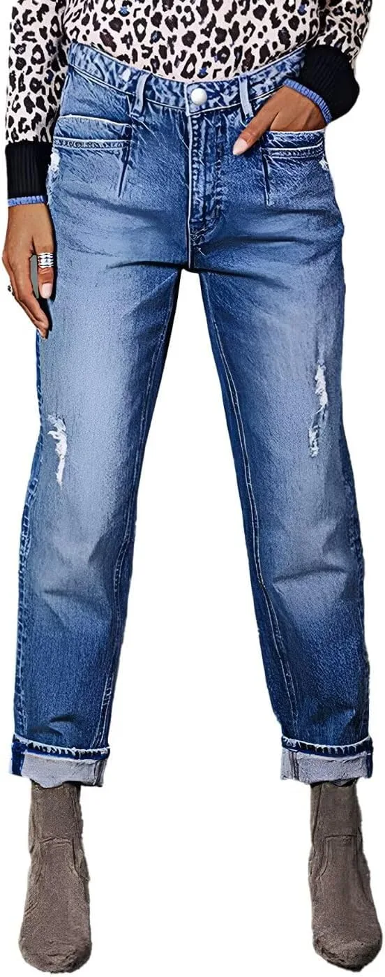 Flamingals прямые джинсы для женщин mid rise boyfriend с потертостями и подкатом
Flamingals прямые джинсы для женщин mid rise boyfriend с потертостями и подкатом