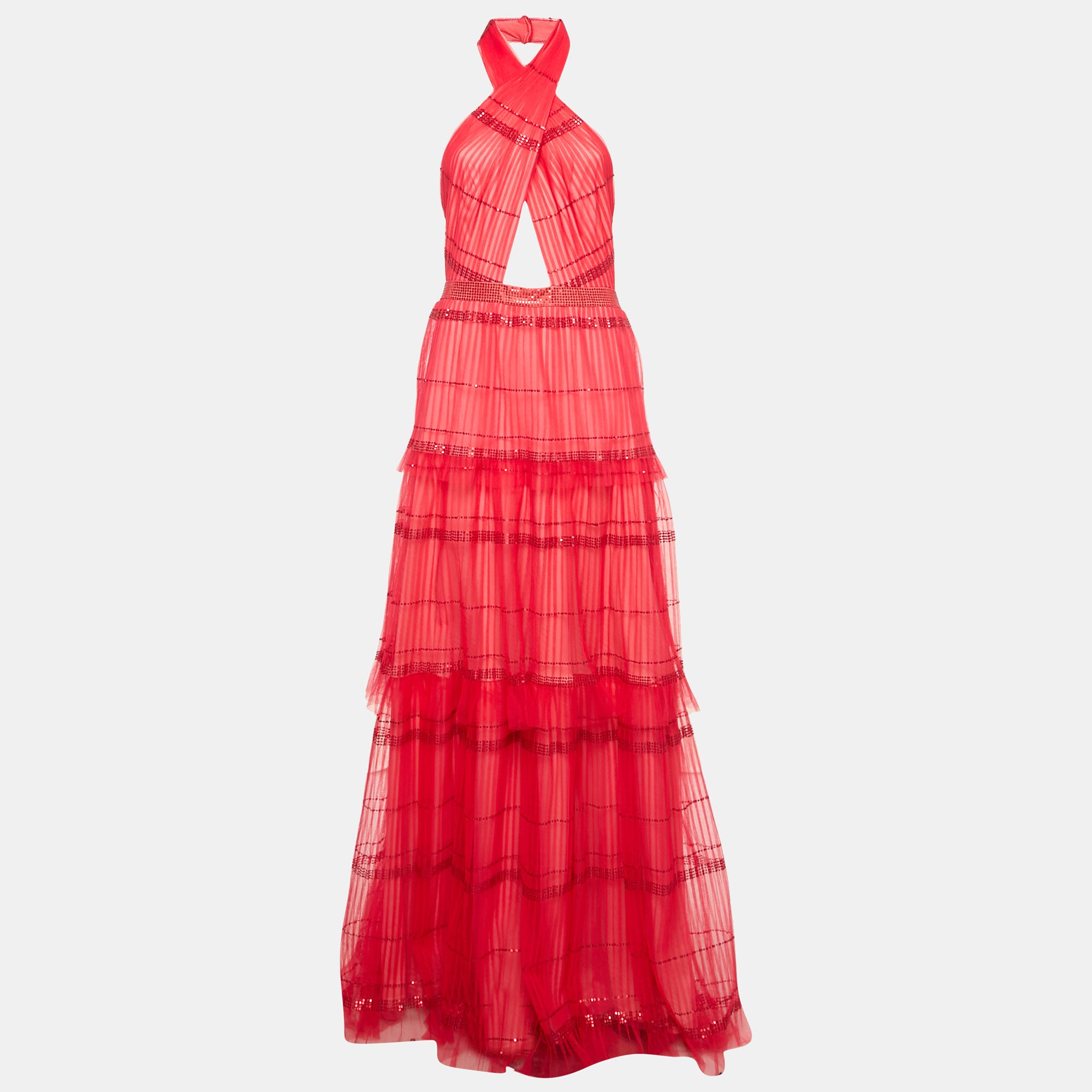 Tadashi Shoji Платье Тадаши Шоджи из красного тюля с пайетками, воротником-халтером и ярусной юбкой
Tadashi Shoji Платье Тадаши Шоджи из красного тюля с пайетками, воротником-халтером и ярусной юбкой