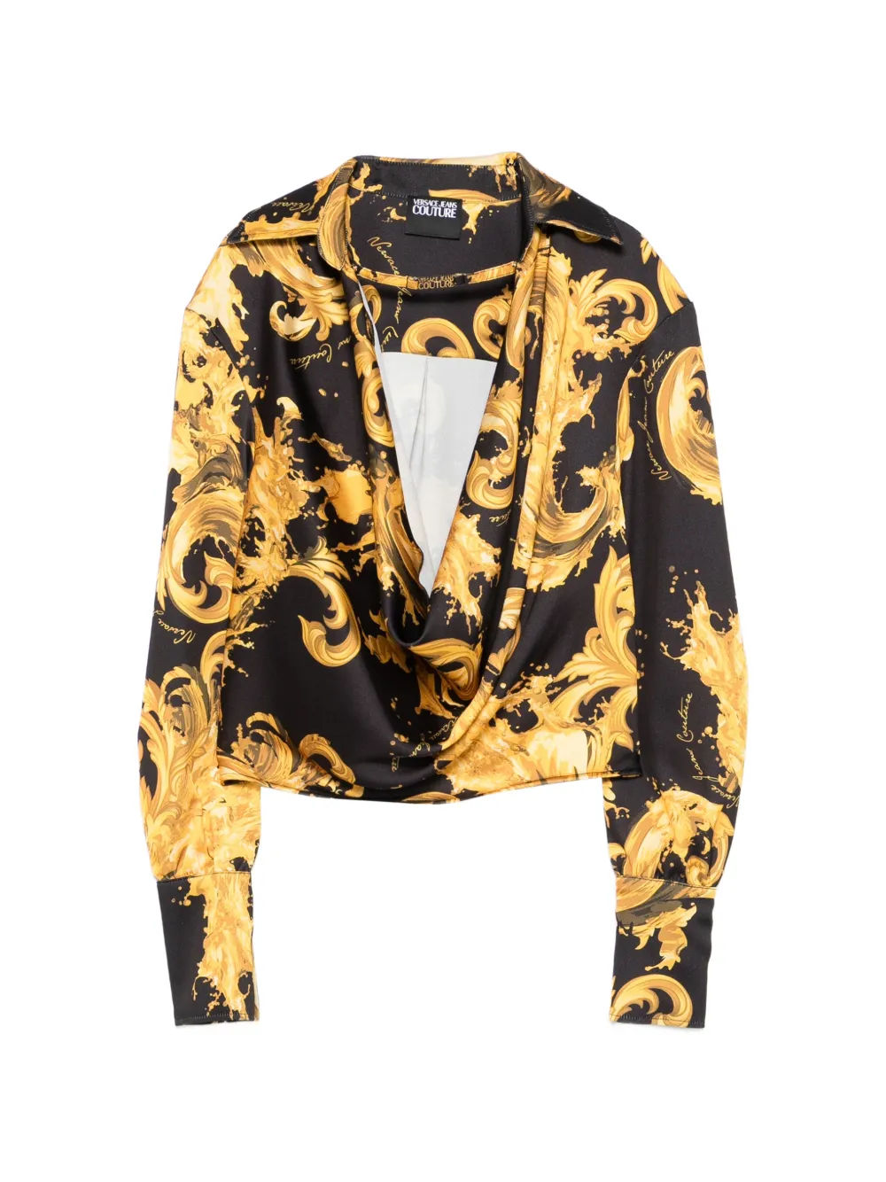 Блузка с драпированным вырезом и барочным принтом Versace Jeans Couture, черный
Блузка с драпированным вырезом и барочным принтом Versace Jeans Couture, черный