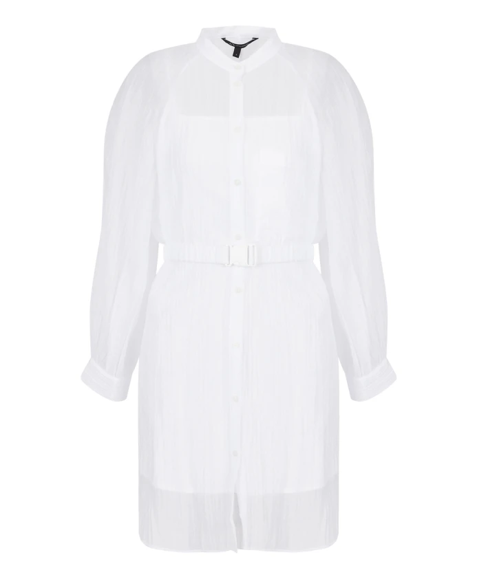 Белое платье с оптическим тиснением и воротником-стойкой Armani Exchange, белый
Белое платье с оптическим тиснением и воротником-стойкой Armani Exchange, белый