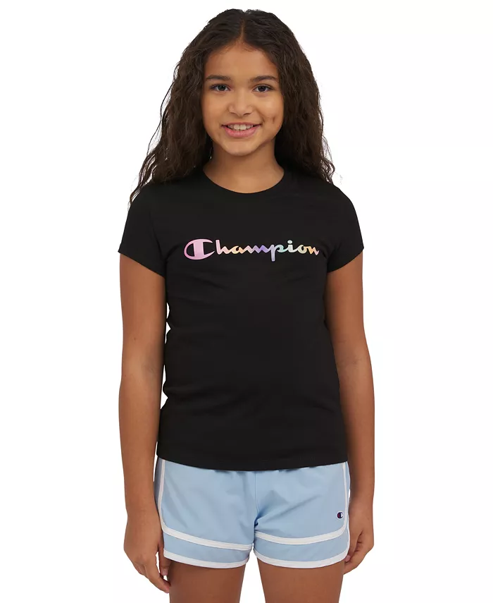 Футболка с принтом для девочек с коротким рукавом Big Girls Champion, черный 
Футболка с принтом для девочек с коротким рукавом Big Girls Champion, черный