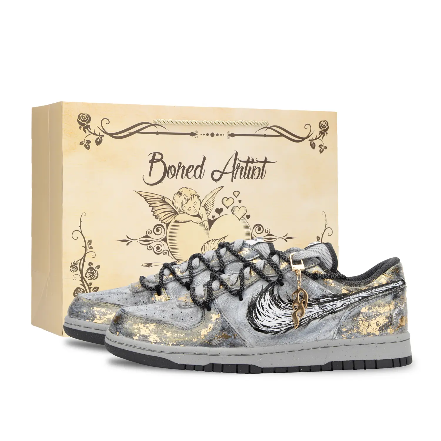 Nike Мужские низкие скейтборд-кроссовки Big River Soaked Moon с амортизацией Black Flame Snake, черный, серый, золотые
Nike Мужские низкие скейтборд-кроссовки Big River Soaked Moon с амортизацией Black Flame Snake, черный, серый, золотые