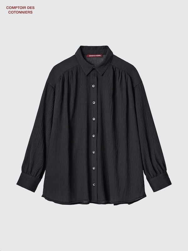 Хлопчатобумажная прозрачная рубашка с длинными рукавами в складку Uniqlo, черный
Хлопчатобумажная прозрачная рубашка с длинными рукавами в складку Uniqlo, черный