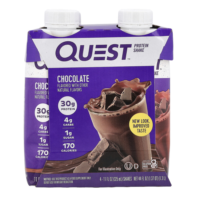 Quest Nutrition, Протеиновый коктейль, шоколад, 4 коктейля, 325 мл (11 жидк. унц.) 
Quest Nutrition, Протеиновый коктейль, шоколад, 4 коктейля, 325 мл (11 жидк. унц.)