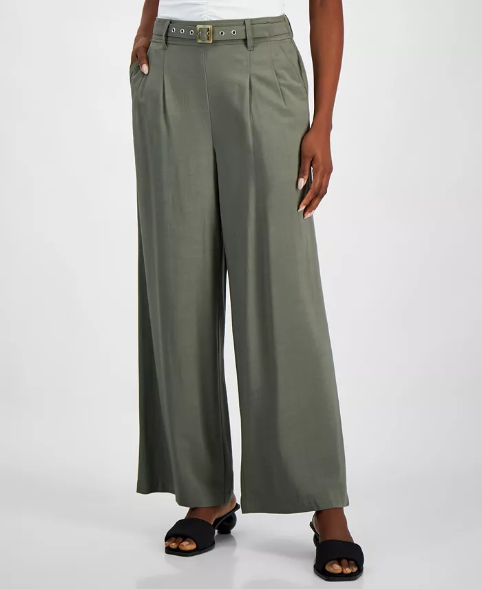 Женские брюки с поясом и высокой посадкой, широкие Bar III, зеленый
Женские брюки с поясом и высокой посадкой, широкие Bar III, зеленый