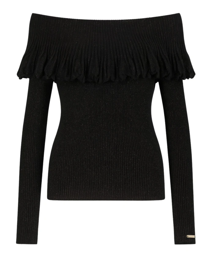 Черный ребристый вязаный свитер с вырезом «бардо». Twinset, черный
Черный ребристый вязаный свитер с вырезом «бардо». Twinset, черный
