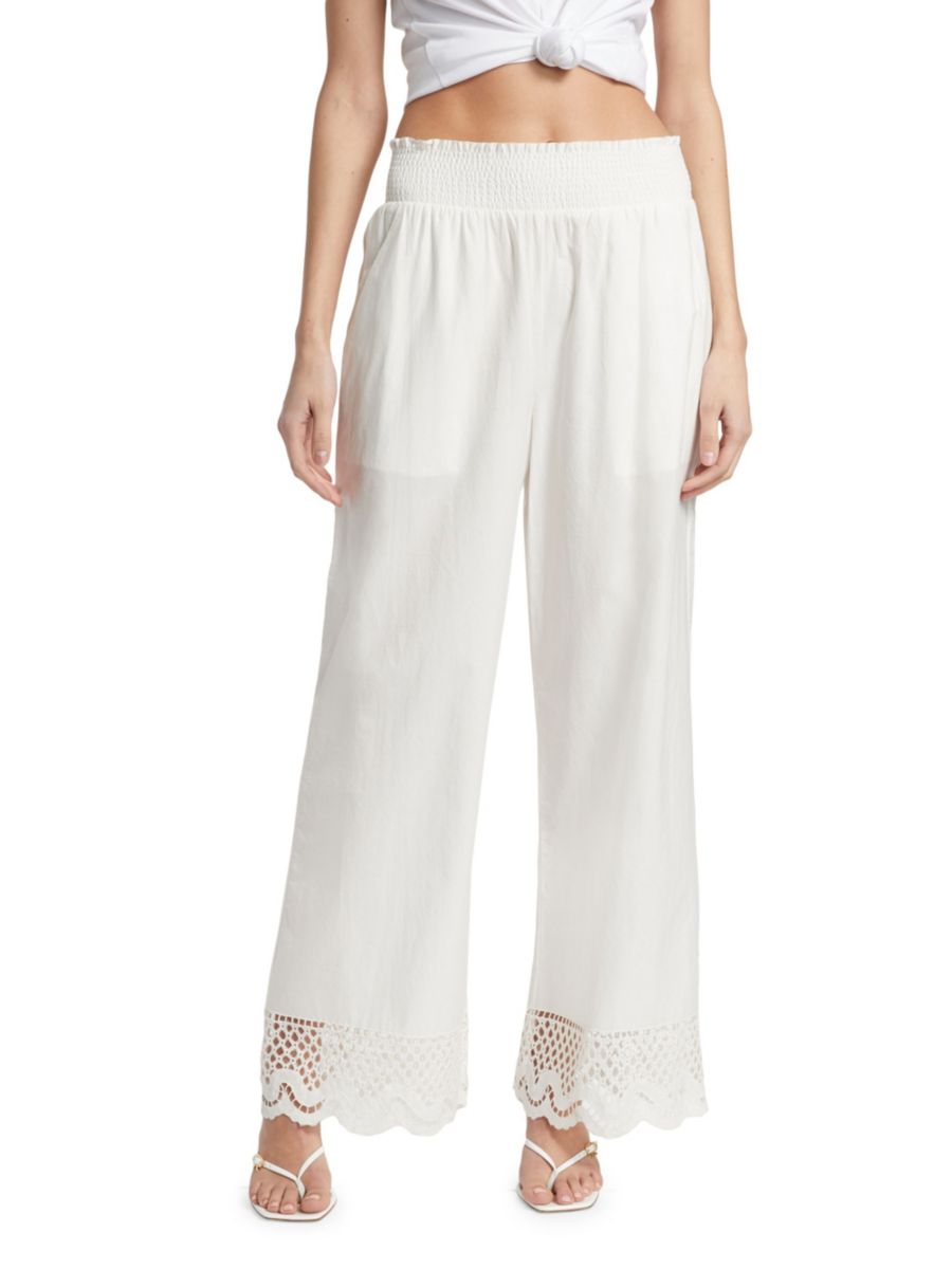 Хлопковые брюки с фестончатым узором Henrik Rails, белый 
Хлопковые брюки с фестончатым узором Henrik Rails, белый