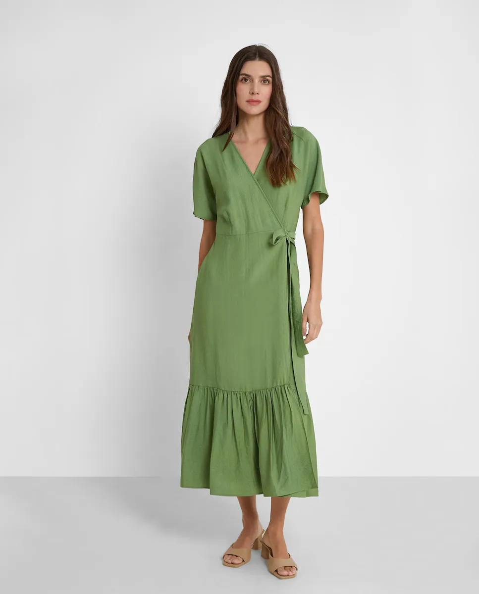 Длинное платье с запахом и воланами по подолу Trucco, зеленый 
Длинное платье с запахом и воланами по подолу Trucco, зеленый