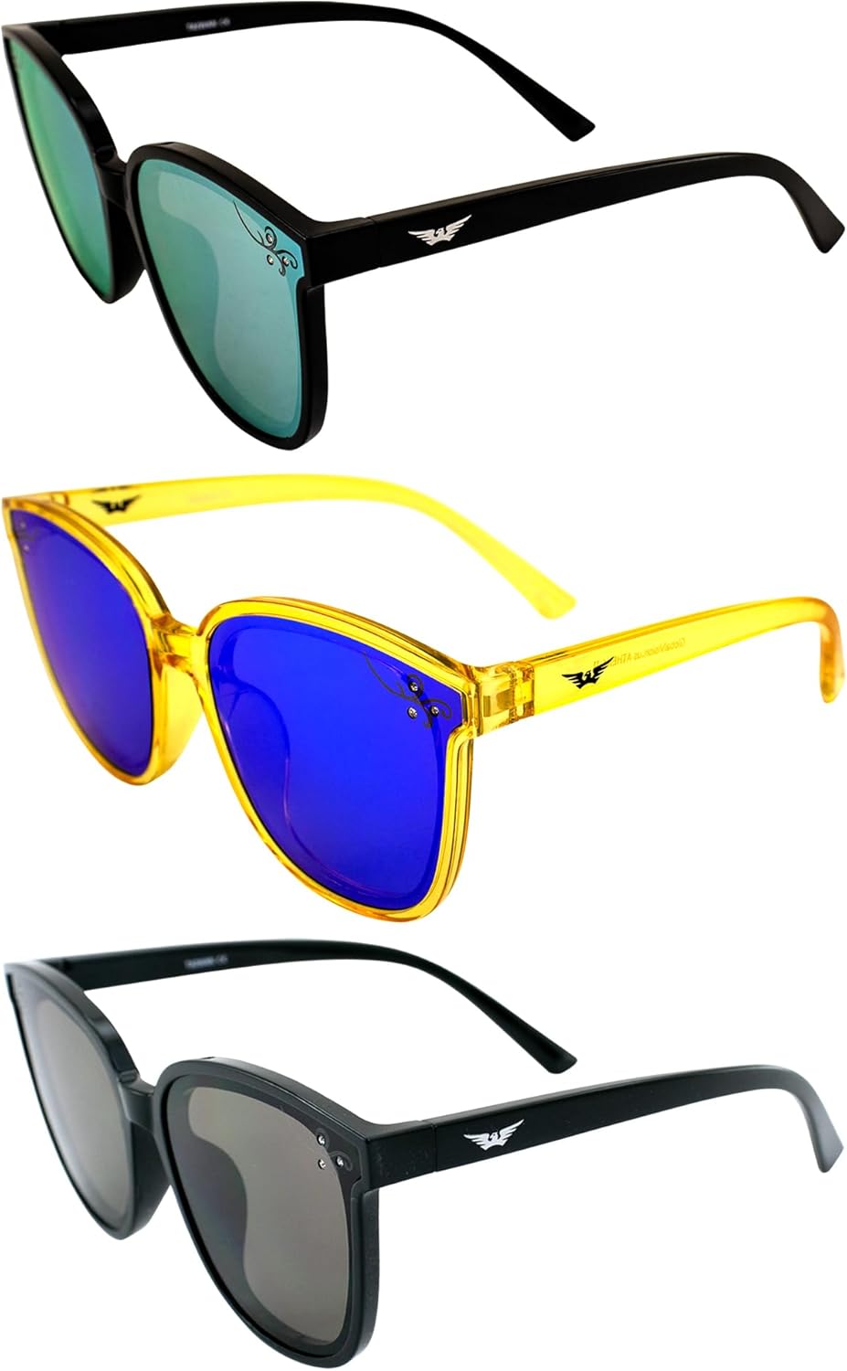 Солнцезащитные очки Global Vision Eyewear Athena II Fashion для женщин, 3 пары: черные с желтыми зеркальными линзами, желтые с синими зеркальными линзами и черные с дымчатыми линзами, Black-yellow/Yellow-blue/Black-smoke
Солнцезащитные очки Global Vision Eyewear Athena II Fashion для женщин, 3 пары: черные с желтыми зеркальными линзами, желтые с синими зеркальными линзами и черные с дымчатыми линзами, Black-yellow/Yellow-blue/Black-smoke