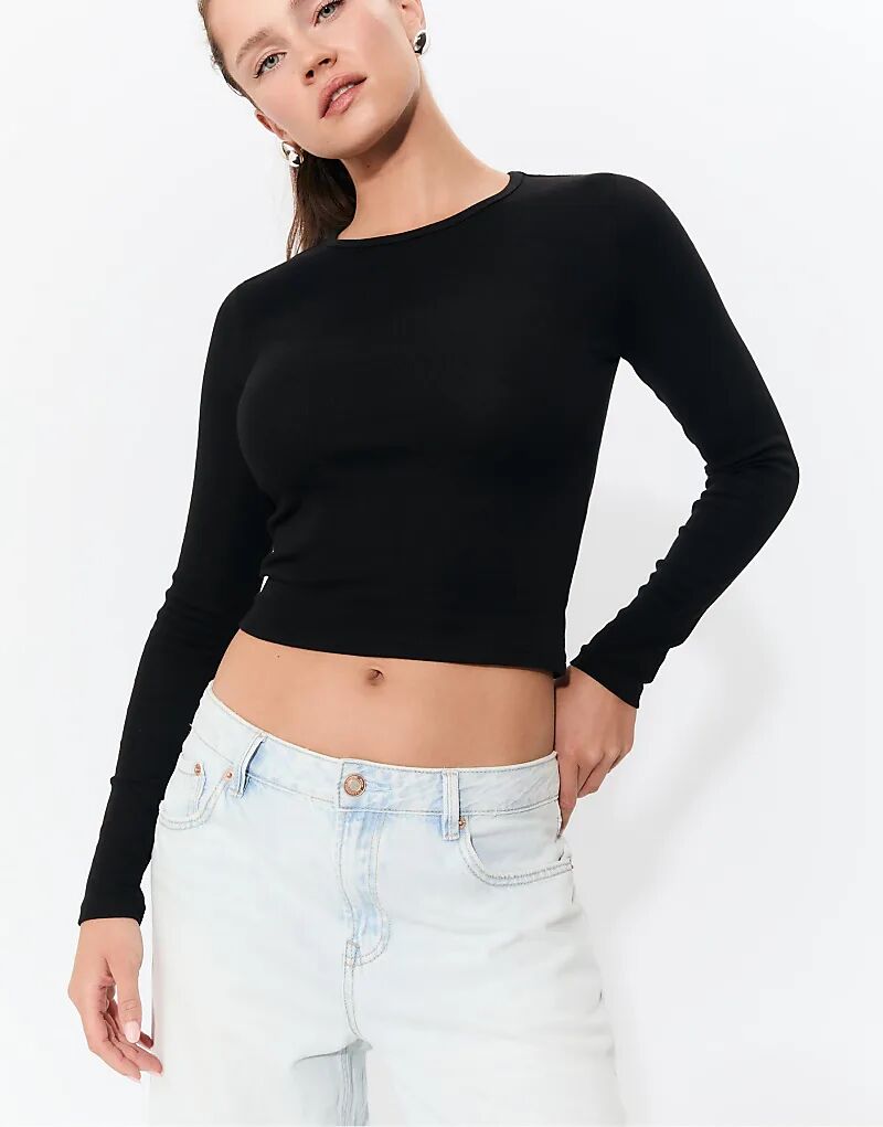 Лонгслив Stradivarius Basic с длинным рукавом, хлопковая, черного цвета
Лонгслив Stradivarius Basic с длинным рукавом, хлопковая, черного цвета