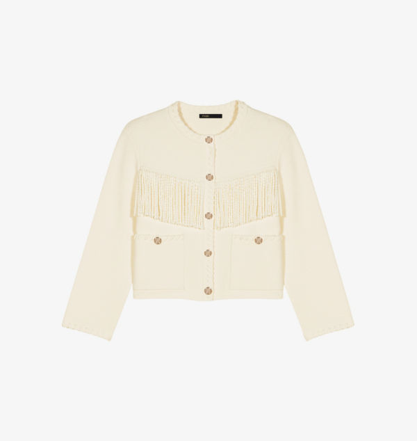 Кардиган из хлопковой смеси с длинными рукавами, украшенный кисточками Maje, цвет blanc
Кардиган из хлопковой смеси с длинными рукавами, украшенный кисточками Maje, цвет blanc